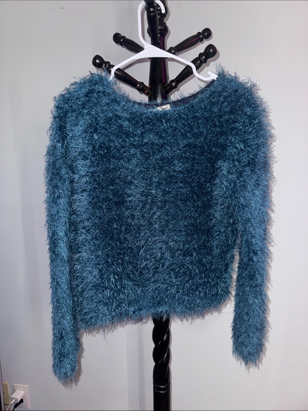 Forest Green Fuzzy Long-Sleeve Crewneck Sweater 23.M